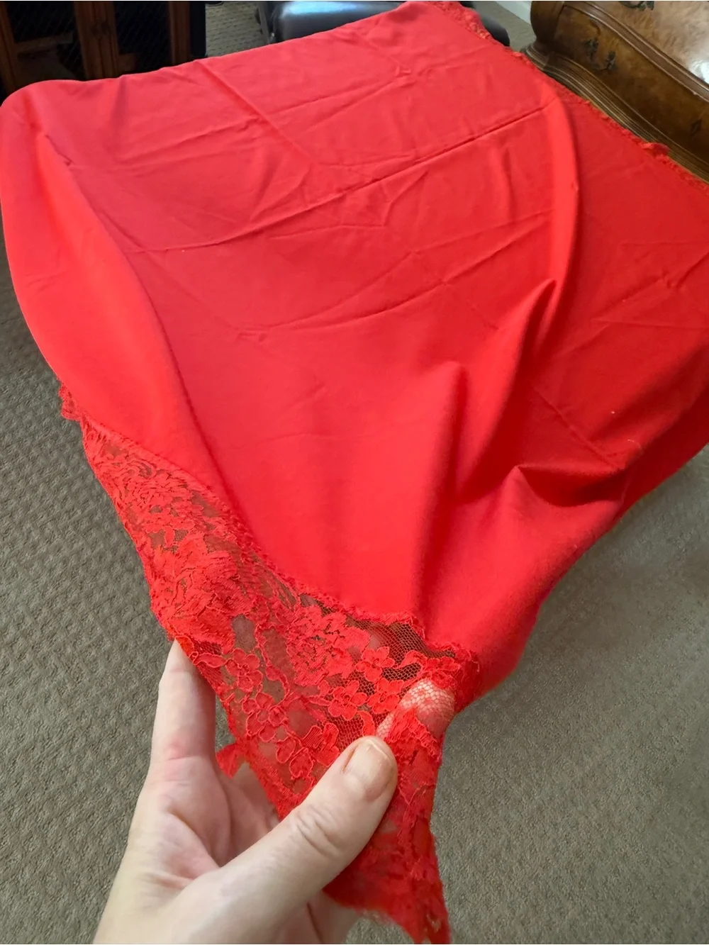 Vintage cotton Red Lace-Trim Table cloth Cover decor fabric 50x64”